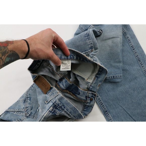 Vintage 90s Nautica Mens 36x32 Distressed Spell Out Wide Leg Baggy Denim Jeans - Picture 6 of 10